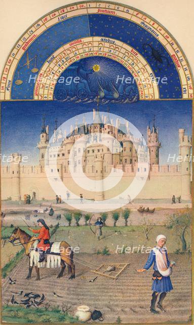 October - the Louvre, 15th century, (1939). Creators: Paul Limbourg, Jean Colombe.
