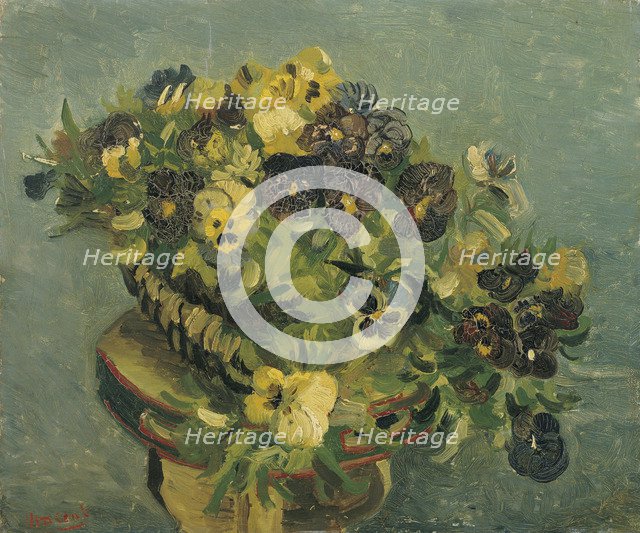 Basket of pansies on a small table, 1887. Artist: Gogh, Vincent, van (1853-1890)