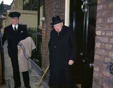 Sir Winston Churchill leaves his Hyde Park home, London, c1955-c1965(?).  Artist: Fox Photos