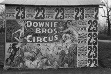 Posters covering a building near Lynchburg to advertise a Downie Bros. circus, 1936. Creator: Walker Evans.