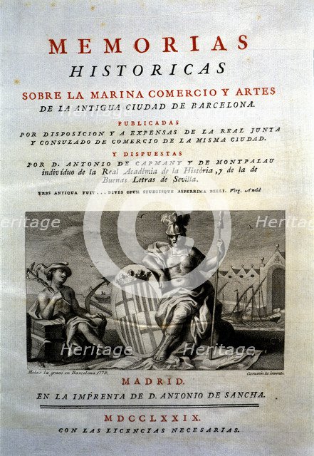 Cover 'Historical Records on Marina, Commerce and Arts of the ancient city of Barcelona', Volumes…