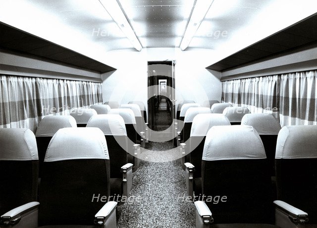 Interior of a passenger car of an automotive train Ter, from the Spanish National Railway Network…
