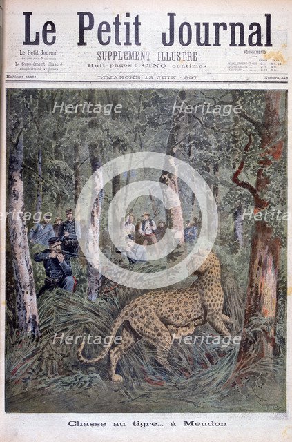 Hunting an excaped leopard, Meudon, Paris, 1897. Artist: Henri Meyer