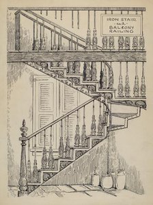 Iron Work on Stairway, c. 1936. Creator: Al Curry.