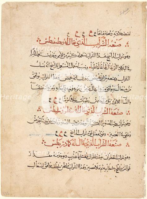 Text page from a Materia Medica of Dioscorides, c. 1224. Creator: Abdallah ibn al-Fadl (Iraq).