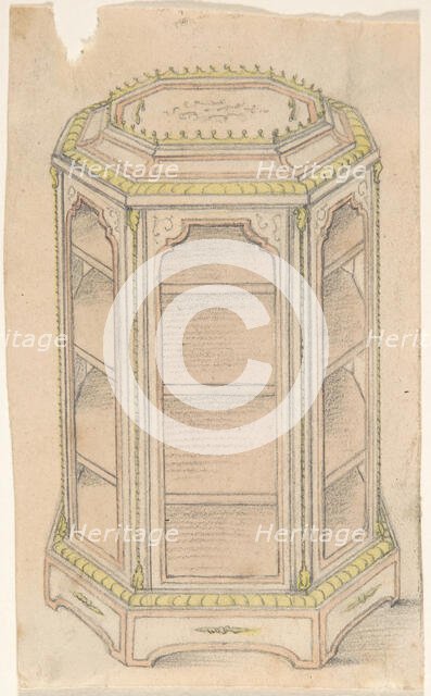 Design for an Octagonal Cabinet with Glass Doors and Shelves, 19th century. Creator: Anon.