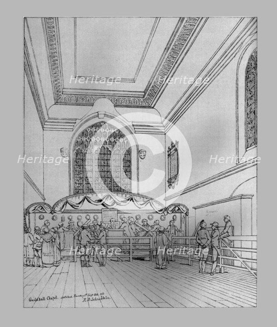 Interior view of the Guildhall Chapel, 1815, (1886). Artist: Unknown.