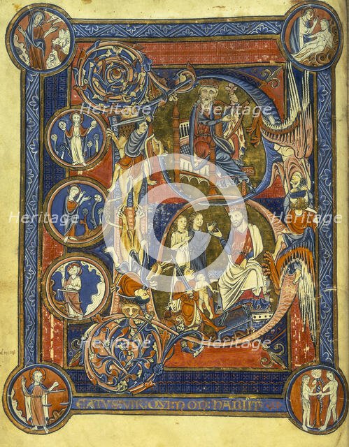 King David playing the harp, and the Judgement of Solomon, c1260. Creator: Unknown.