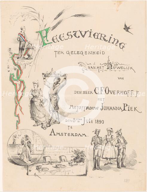 Announcement of wedding party, 1890. Creator: Theo van Hoytema.