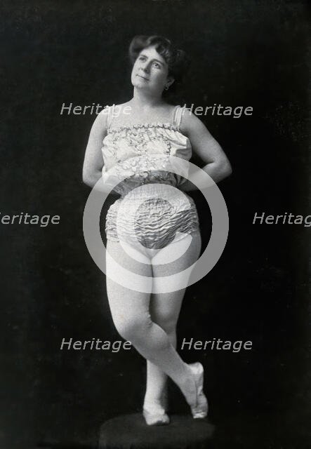 A Bulgarian female acrobat wearing a leotard and tights, between 1890 and 1910. Creator: Unknown.