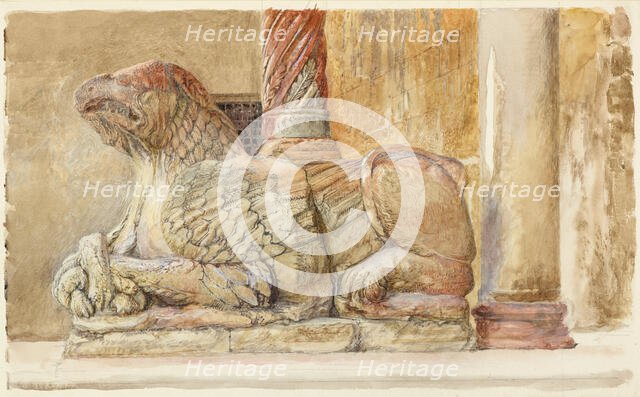 The Gryphon bearing the north Shaft of the west Entrance of the Duomo, Verona, 18 - 28 June 1869. Creator: John Ruskin.