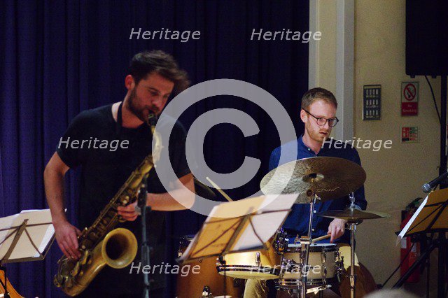 Dave Hamblett and Josh Arcoleo, Watermill Jazz Club, Dorking, Surrey, October 2015. Artist: Brian O'Connor.