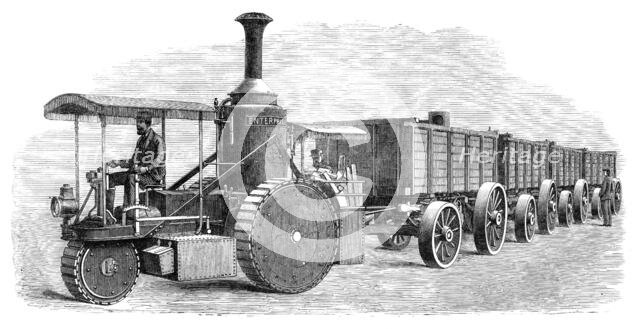 Thomson's road-steamer and coal-waggons, 1870. Creator: Unknown.