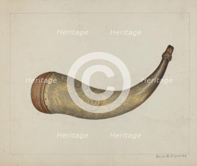 Powder Flask, c. 1938. Creator: Annie B Johnston.