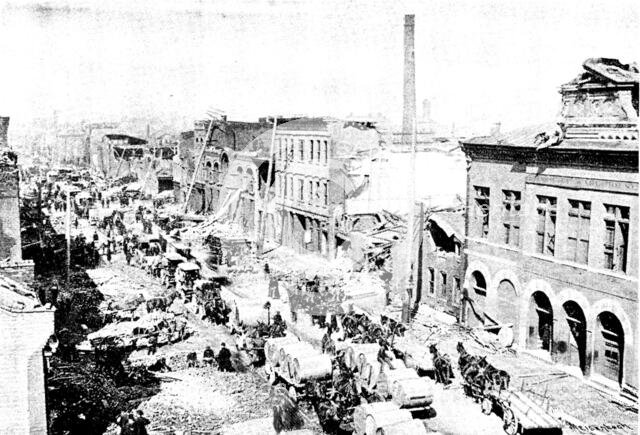 The Cyclone at Louisville, Kentucky, United States: the Tobacco District, West Street, 1890. Creator: Unknown.