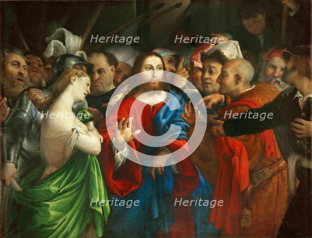 Christ and the Woman Taken in Adultery, ca 1528-1529. Creator: Lotto, Lorenzo (1480-1556).