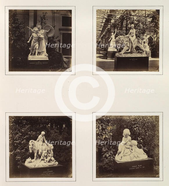 [Sculptures of Minerva Protecting a Warrior, Una and the Lion, Children with a Pony an..., ca. 1859. Creator: Attributed to Philip Henry Delamotte.