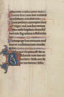 Initial B: A Saint Holding a Scroll; Bute Psalter, text and illumination about 1285. Creator: Bute Master.