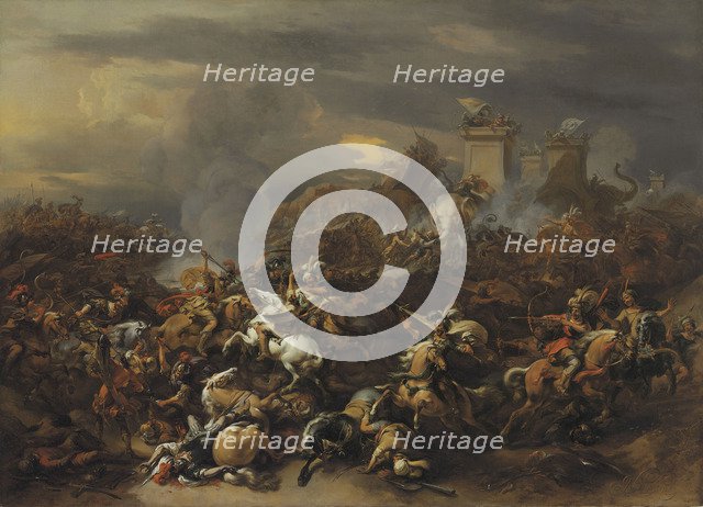 The Battle by Alexander the Great against the king Porus. Artist: Berchem, Nicolaes (Claes) Pietersz, the Elder (1620-1683)