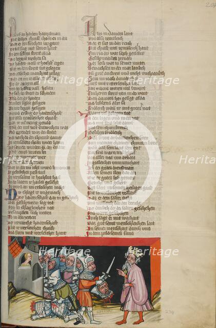 Sibbechai Ordering the Murder of Saph; Weltchronik, about 1400-1410. Creator: Unknown.