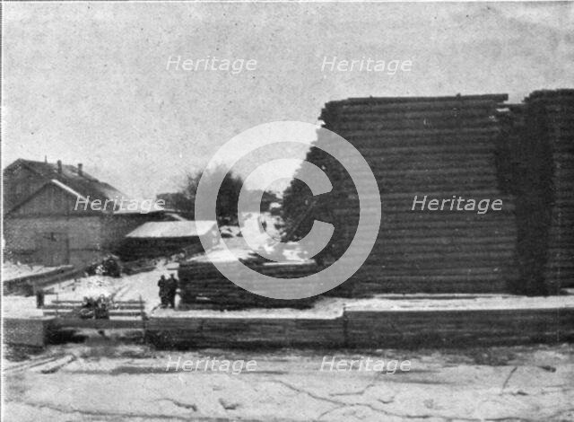 ''Reserve de bois sur une rive de la Dvina.', 1916. Creator: Unknown.