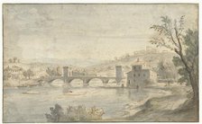 Italianate River Landscape with a Bridge, 1674-1736. Creator: Gaspar van Wittell.