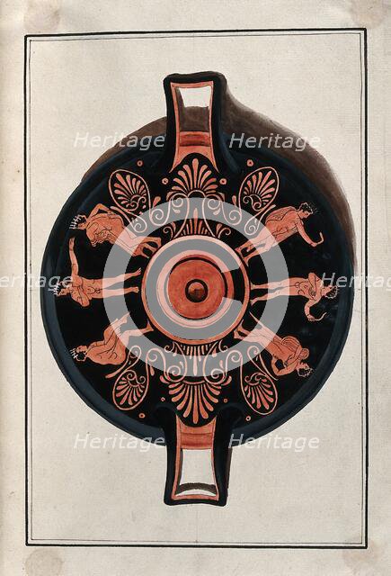 Frieze decorating the inside of a Greek red-figured cup (kylix) showing naked..., 1760-9. Creator: Augustin Dahlsteen.