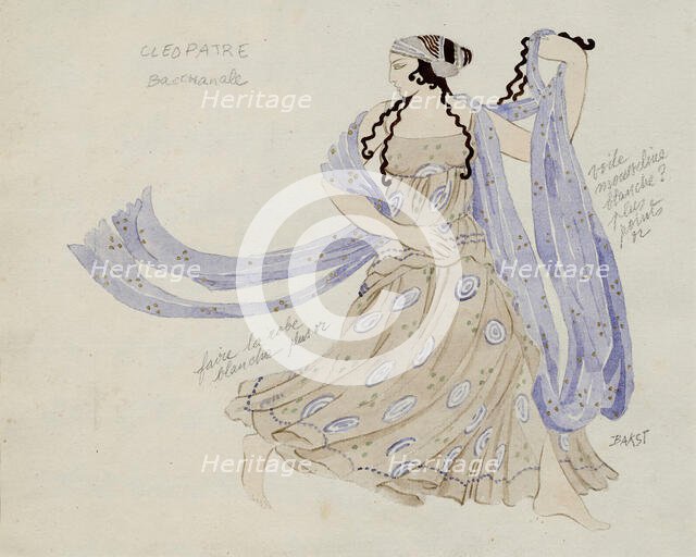 Bacchante. Costume design for the ballet Cleopatra by A. Arensky, 1910. Creator: Bakst; Léon (1866-1924).