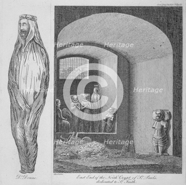 East end of the north crypt in St Paul's Cathedral, City of London, 1820. Artist: James Peller Malcolm