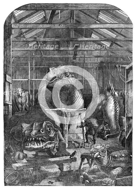 The 'Extinct Animals' model room at Crystal Palace, Sydenham, 1853. Artist: Unknown