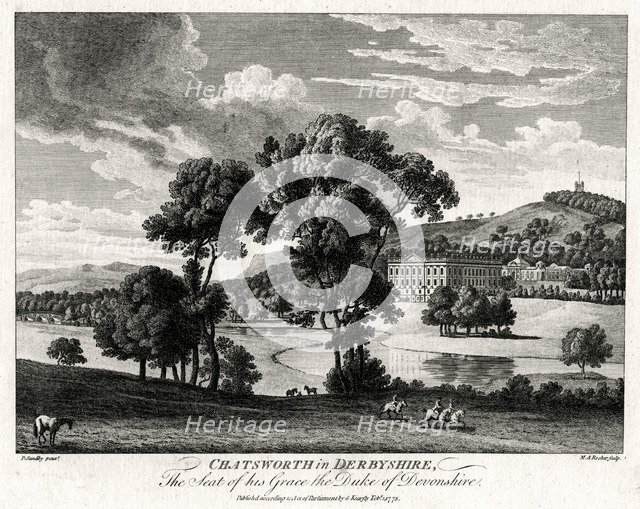 'Chatsworth in Derbyshire, The Seat of his Grace the Duke of Devonshire', 1775. Artist: Michael Angelo Rooker