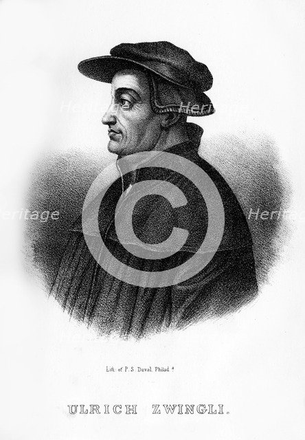 Huldrych Zwingli, Swiss theologian, (1854). Artist: Unknown