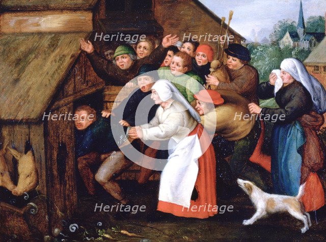 'The Drunkard Pushed into the Pigsty', 1564-1638. Artist: Pieter Brueghel the Younger