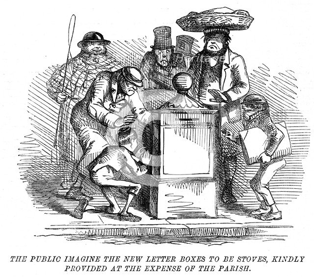 New letter boxes being mistaken for heating stoves!, 1855. Artist: Unknown