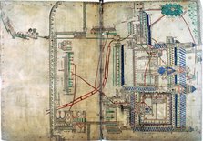 Plan of the water supply system to Canterbury Cathedral, c1150. Artist: Unknown