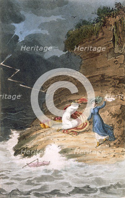 Two Regency belles stranded on a foreshore by a storm, c1795-1805. Creator: James Green (1771-1834) after.
