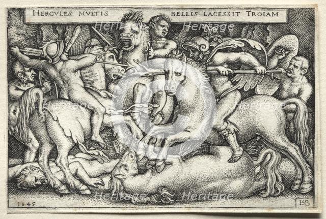The Labors of Hercules: Hercules Conquering Troy, 1545. Creator: Hans Sebald Beham (German, 1500-1550).