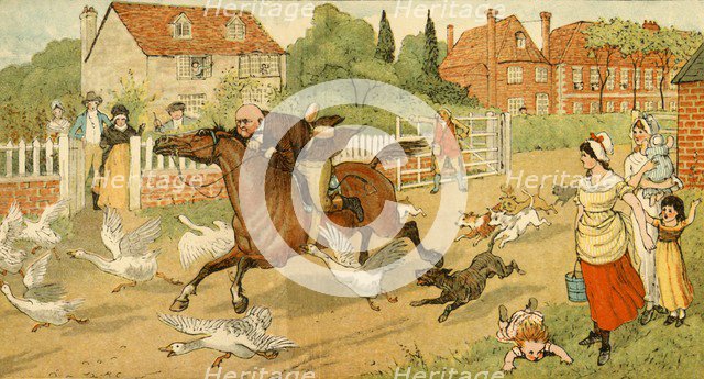 John Gilpin gallops through a village, 1878, (c1918).  Creator: Randolph Caldecott.