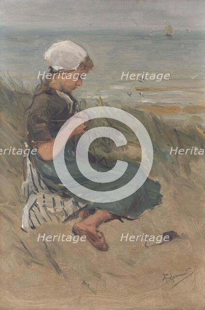Girl Knitting in the Dunes, c.1870-c.1900. Creator: Bernardus Johannes Blommers.