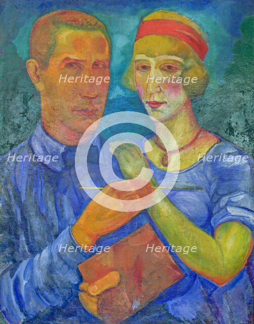 Self-portrait with His Wife Capitoline, 1920. Creator: Palmov, Viktor Nikandrovich (1888-1929).