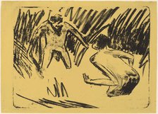 Men Splashing in the Reeds, 1910. Creator: Ernst Kirchner.