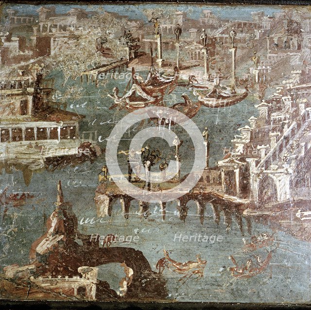 Roman wallpainting of  a harbour scene, Stabiae, near Pompeii, Italy. Creator: Unknown.