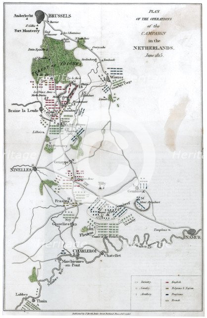 'Plan of the Operation of the Campaign in the Netherlands', June 1815, (1816). Artist: Unknown