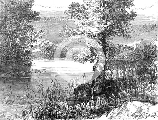 The Autumn Campaign: cavalry watering horses at the River Stour, Witley, 1872. Creator: C. R..