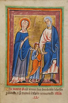 Christ Led to Jerusalem by Mary and Joseph, about 1190-1200; text added about 1480-1490. Creator: Unknown.