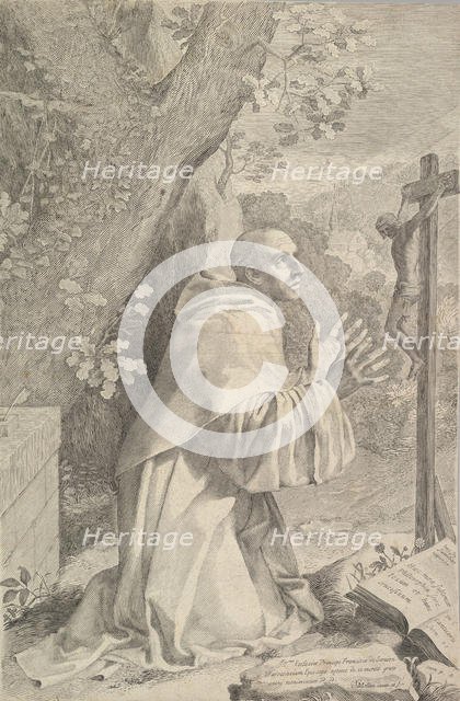 St. Bernard Kneeling Before a Crucifix, ca. 1655. Creator: Claude Mellan.