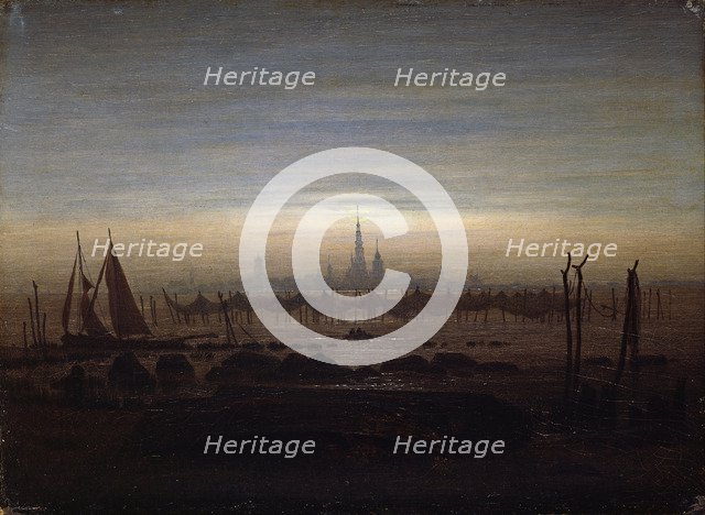 Greifswald in moonlight. Artist: Friedrich, Caspar David (1774-1840)