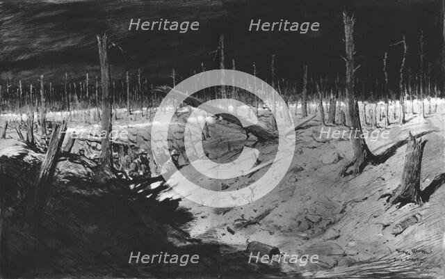''Troupe de releve defilant dans un boyau du bois Sabat (front de champagne).', 1915. Creator: Georges Bertin Scott.