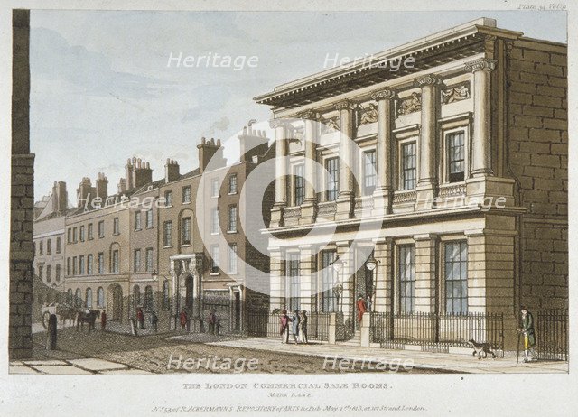 The London Commercial Sale Rooms and Mincing Lane, City of London, 1813. Artist: Anon