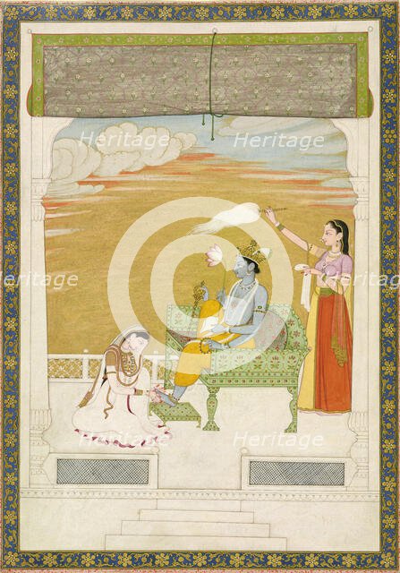 Lakshmi massaging the foot of Vishnu, ca. 1765-1770. Creators: Nainsukh, Manju.